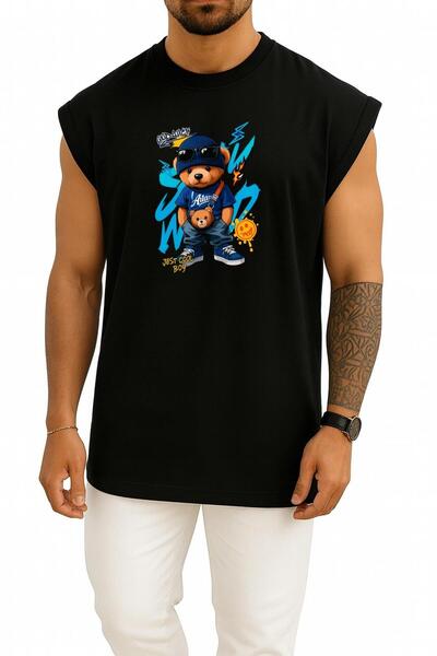 Bahriyeli Collection Oversized Teddy Bear Just Cool Boy Chest Printed Undershirt