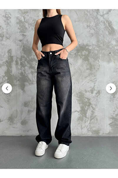 SANTA BELLA Dodge Black Grinding talie înaltă Baggy Jean cu cataramă cu centu...