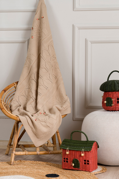 Koza Home Toffy Mink Floral Knitted Baby Blanket 100X100