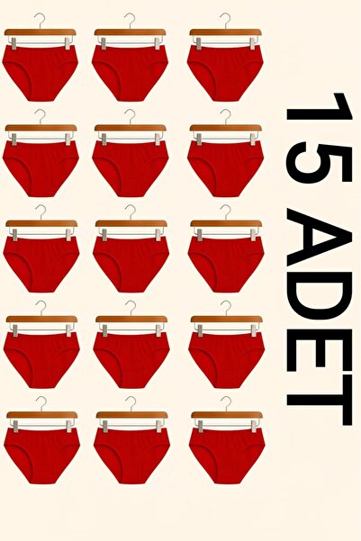 enmodaiçgiyim 15 Pieces Red Cotton Basic Daily Women's Bikini Panties – Regular Waist, Non-Marking, Soft, Flexible and Comfortable