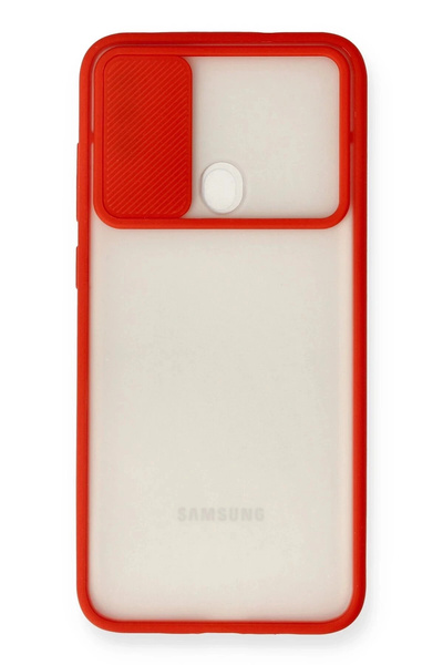 HarmonyAura Samsung Galaxy A11 Case Palm Frosted Camera Sliding Silicone - Red
