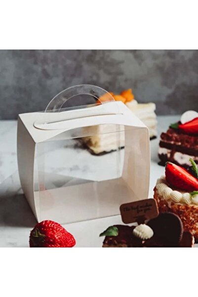 Generic Clear cake boxes with a white frame and handle