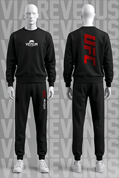 Vordevia UFC مطبوع قماش ناعم مكون من 3 خيوط قطنية، سويت شيرت وبنطلون رياضي بر...