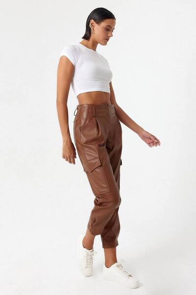 ZTO Women's Faux Leather Pocket Pants