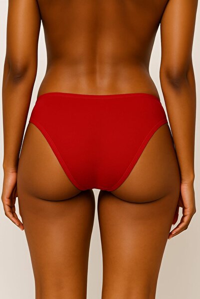 enmodaiçgiyim 15 Pieces Red Cotton Basic Daily Women's Bikini Panties – Regular Waist, Non-Marking, Soft, Flexible and Comfortable