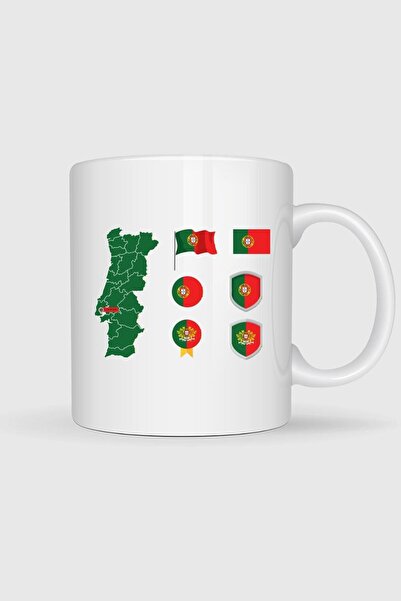 Bahriyeli Collection خريطة البرتغال وعلمها مطبوع كوب