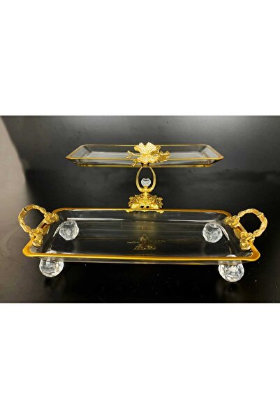 ÇNR Home Collection طقم من قطعتين من حامل العرض الكريستالي المعدني المطلي بال...