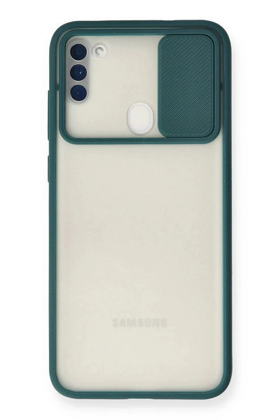 HarmonyAura Samsung Galaxy A11 Case Palm Frosted Camera Sliding Silicone - Green