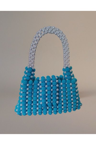 BONİTA Blue Beaded Pearl Women's Handbag