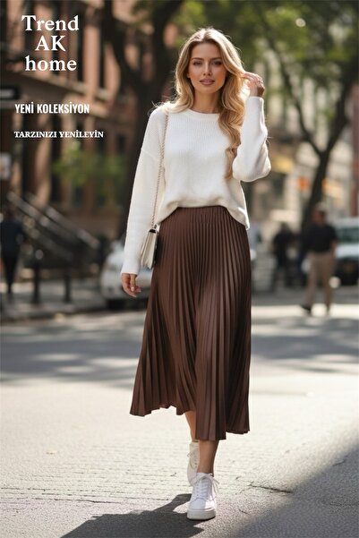 OSKAR FIRÇA Pleated Skirt with Elastic Waist - Color Dark Brown (Standard Size)
