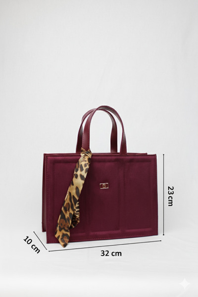 mossi Burgundy Suede Nubuck Faux Leather Large Size Embroidery Detailed Hand and Shoulder Bag