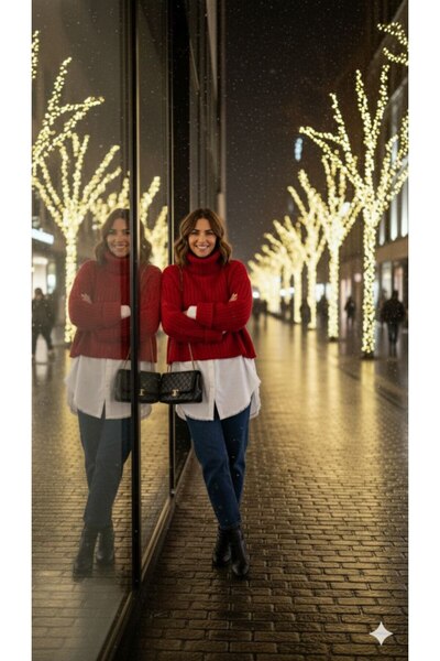 Afili butik Thick Knit Relaxed Fit Turtleneck Knitwear Sweater – Stretch Fabr...