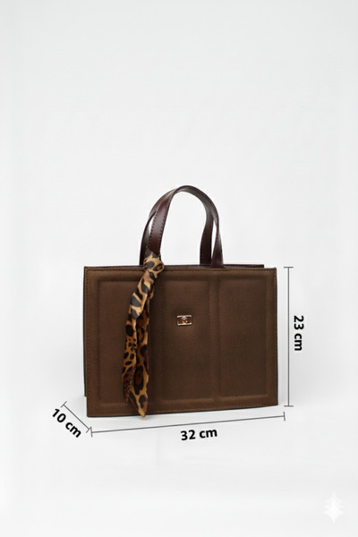 mossi Brown Suede Nubuck Faux Leather Large Size Embroidery Detailed Hand and Shoulder Bag