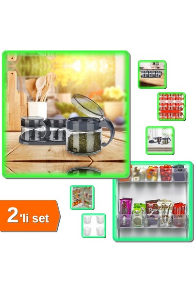 HerEveOyuncak 3 Adet Kaşıklı Cam Baharat Seti + 6'lı Mini Buzdolabı İçi Düzen...