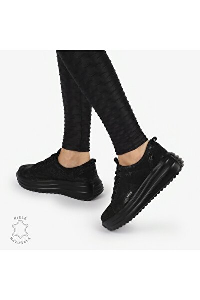 superpiele Women's Casual Suede Leather Shoes with Lace Closure Black