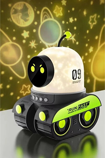 Marsilyan Robot Projeksiyon Gece Lambası Hoparlörlü Şarjlı Yıldızlı Gökyüzü T...