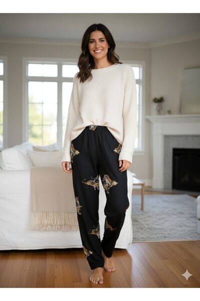 FRESCO SCARFS Velvet Textured Patterned Women's Pajama Bottoms