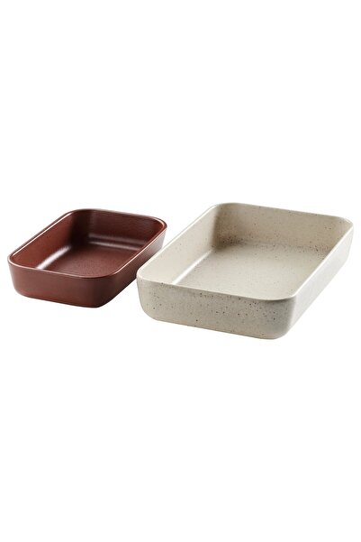 IKEA LYCKAD Oven/serving dish set of 2, light beige/red-brown