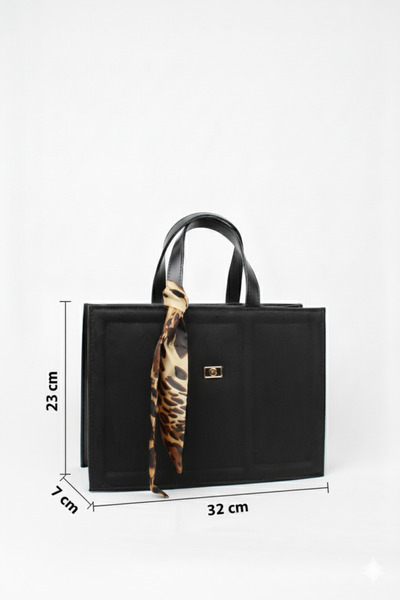 mossi Black Suede Nubuck Faux Leather Large Size Hand and Shoulder Bag with Embroidery Detail