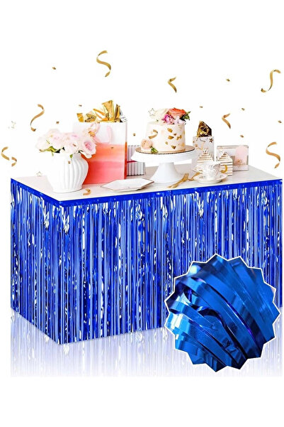 OSKA GLOBAL Self Adhesive Blue Metallized Tassel Table Skirt – 75 X 275 cm Pa...