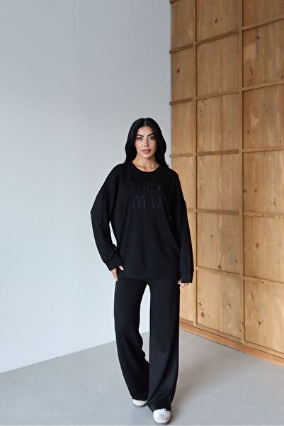 Sabase Embroidered Patterned Fabric Sweatshirt Set