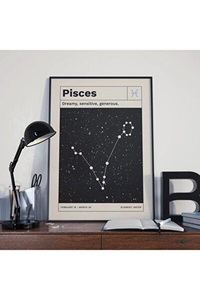 Esci Design Framed Pisces Zodiac Sign Painting - Zodiac Sign Painting - Astrology Painting - Star Map Painting - Living Room Painting