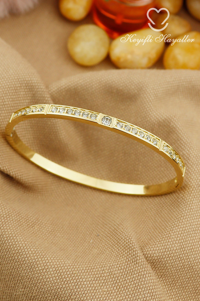 Keyifli Hayaller Çelik Kelepçe - Kararmaz Gömme Zirkon Taşlı Model Çelik Kele...