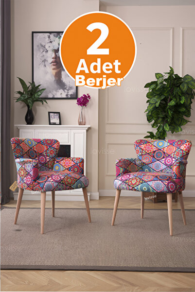 LOVİSSE HOME 2 Adet Patchwork Berjer, Tekli Koltuk, Ofis, Bekleme koltuğu, Cam Balkon, Otel