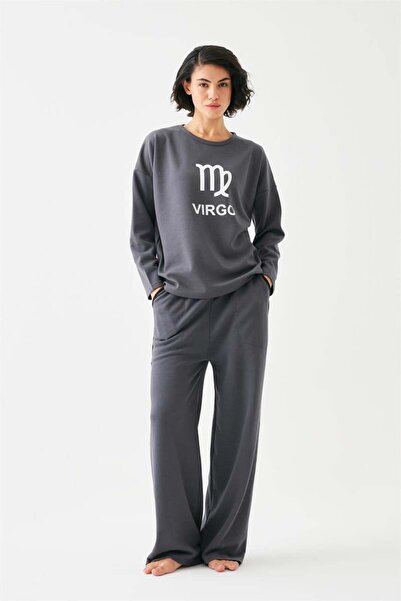 modaserdem Akbeniz Women's Smoked Virgo Oversized 2 Thread Tracksuit Home Wear Set