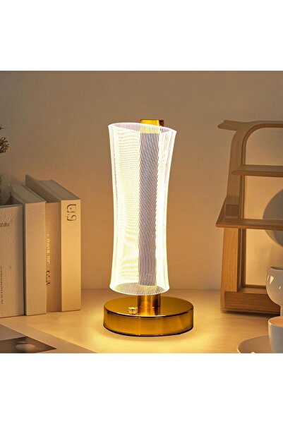 Generic 3D Acrylic LED Table Lamp with Gold Base, Decorative Touch Control Night Light for Home Decor