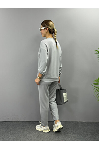 Meleners Women's Long Sleeve Crew Neck Viscose Two Thread Blouse and Pants Double Suit