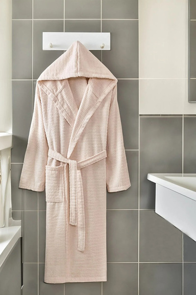 HRN Textile 2-Piece Cotton Natural Hooded Couple Bathrobe
