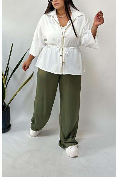 FOR ESRA BIG TREND Women's Plus Size Waist Drawstring Lace-Up Zipper Long Sleeve Rubber Slim Micro Woven Jacket