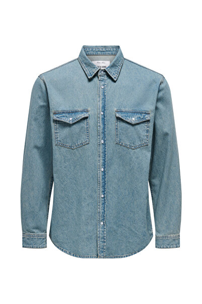 Only & Sons Normal Mavi Erkek Denim Gömlek ONSBANE MB TINT 1873 GUA DNM SHIRT