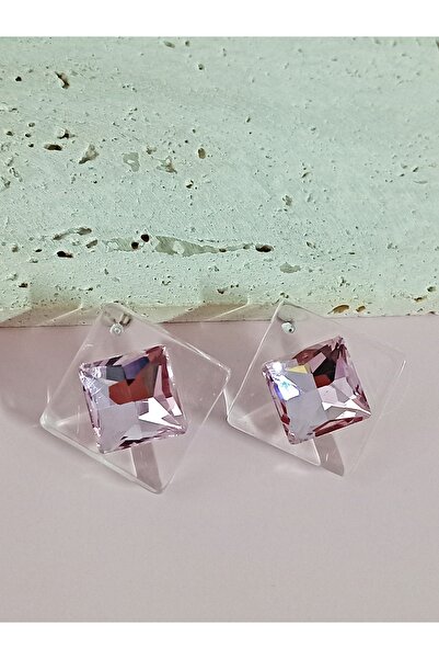 mos&more Pembe Taşlı Kare Akrilik Hafif Küpe