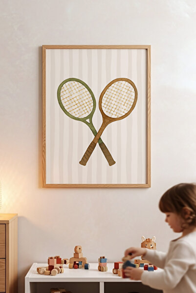 Posteria Spor Temalı Erkek Çocuk Odası Tavblosu, Doğal Ahşap Çerçeve + Poster...