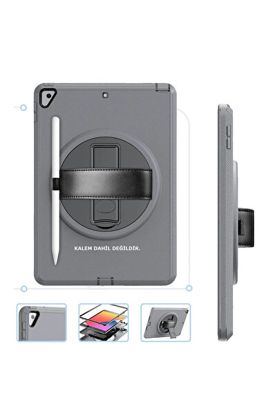 HarmonyAura iPad 10.2 (7Th Generation) Case Hand Strap Tablet Case - Gray