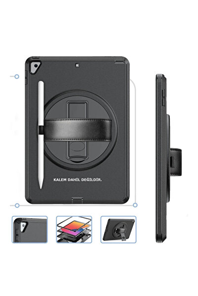 HarmonyAura Ipad 10.2 (7th generation) Case Hand Strap Tablet Case - Black