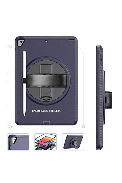HarmonyAura iPad 10.2 (7Th Generation) Case Hand Strap Tablet Case - Dark Blue