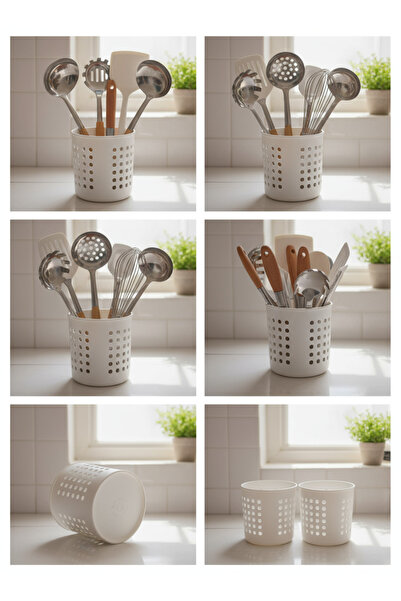 Hagen A+ Cylinder Cutlery Rack Countertop Serving Stand Upright Cutlery Organizer Holes for Water Drainage