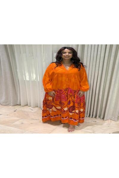 stellacloset Long Orange Cotton-Textured Dress 2025