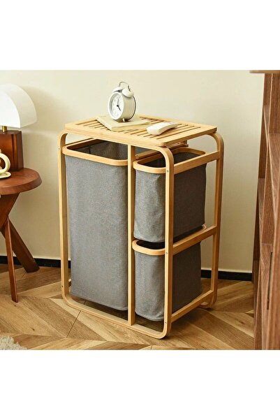 Bin shihoon This bamboo laundry basket is both stylish and practical for organizing dirty clothes.