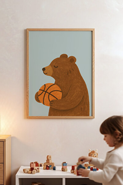 Posteria Spor Temalı Erkek Çocuk Odası Tablosu, Doğal Ahşap Çerçeve + Poster ...