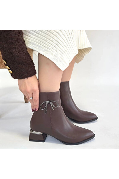 zarifkadın Harly Brown Leather Heeled Boots