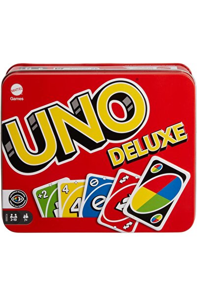 Mattel Games UNO Deluxe Card Game 112 Cards Scoring Pad Pencil in Storage Tin Family Game