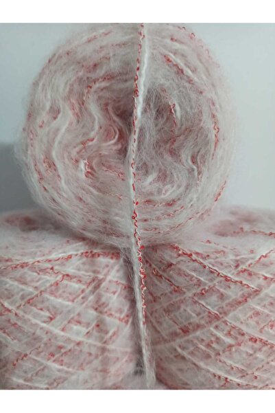 İPEK YÜN İPLİK DÜNYASI Moher Örgü İpi (Beyaz) Buklet İp (Kırmızı,Beyaz Kırçıllı) Karışım 100gr