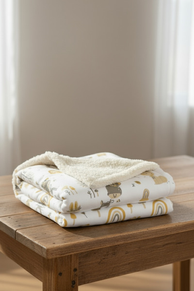 Paris Home Double-Sided Baby & Kids Blanket – Teddy & Cotton Fabric, Animal Pattern, 100×100 cm