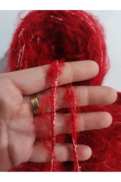 İPEK YÜN İPLİK DÜNYASI Moher Örgü İpi (Kırmızı) Buklet İp (Kırmızı,Beyaz Kırçıllı) Karışım 100gr