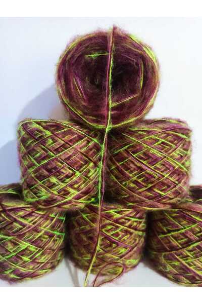 İPEK YÜN İPLİK DÜNYASI خيط أنجورا للحياكة (أحمر داكن، وردي باهت، أخضر نيون) م...