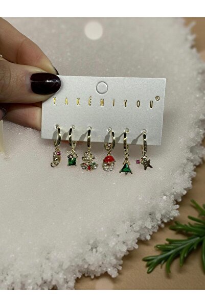 Bijouzel 6’lı Yılbaşı Konsept Tekli Küpe Seti – Hediye Paketi / Noel Şapkası / Yılbaşı Ağacı / Çan Figürlü